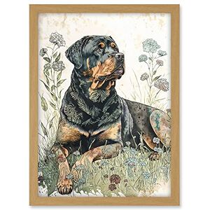 Artery8 Rottweiler Dog Lying in Wildflowers Bright Watercolour Illustration Artwork Framed A3 Wall Art Print Artery8 Rottweiler Dog Lying in Wildflowers Bright Watercolour Illustration Artwork Framed A3 Wall Art Print