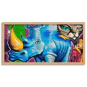 Wee Blue Coo Graffiti Rhino Gold Horn Cat Long Panel Framed Wall Art Print Wee Blue Coo Graffiti Rhino Gold Horn Cat Long Panel Framed Wall Art Print
