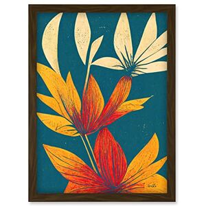 Doppelganger33 LTD Abstract Tropical Leaf Linocut Flowers Blue Gold Artwork Framed Wall Art Print A4 Doppelganger33 LTD Abstract Tropical Leaf Linocut Flowers Blue Gold Artwork Framed Wall Art Print A4