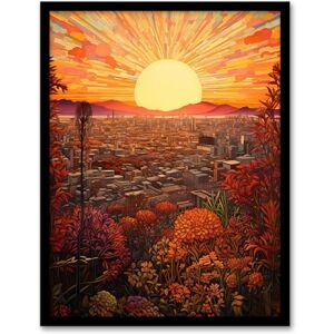 Artery8 Los Angeles LA California Sunburst Cityscape Rich Golden Floral Sunshine Artwork Framed Wall Art Print A4 Artery8 Los Angeles LA California Sunburst Cityscape Rich Golden Floral Sunshine Artwork Framed Wall Art Print A4