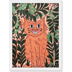 Artery8 Ginger Orange Tabby Cat in Plants Modern Folk Art Artwork Framed Wall Art Print A4 Artery8 Ginger Orange Tabby Cat in Plants Modern Folk Art Artwork Framed Wall Art Print A4