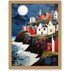 Artery8 Seaside Village Houses on Cliff Folk Art Oil Painting Bathroom Artwork Full Moon Night Waves Coastal Landscape Artwork Framed Wall Art Print 18X24 Inch Artery8 Seaside Village Houses on Cliff Folk Art Oil Painting Bathroom Artwork Full Moon Night Waves Coastal Landscape Artwork Framed Wall Art Print 18X24 Inch