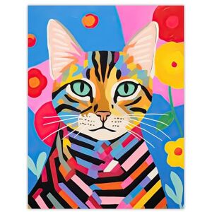Artery8 Abstract Stripey Cat Vibrant Oil Painting Bright Floral Pet Portrait Kids Bedroom Extra Large XL Wall Art Poster Print Artery8 Abstract Stripey Cat Vibrant Oil Painting Bright Floral Pet Portrait Kids Bedroom Extra Large XL Wall Art Poster Print