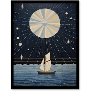 Wee Blue Coo Sailing Into The Moonlight Boat in Full Moon Seascape Blue Tan Oil Painting Artwork Framed Wall Art Print A4 Wee Blue Coo Sailing Into The Moonlight Boat in Full Moon Seascape Blue Tan Oil Painting Artwork Framed Wall Art Print A4