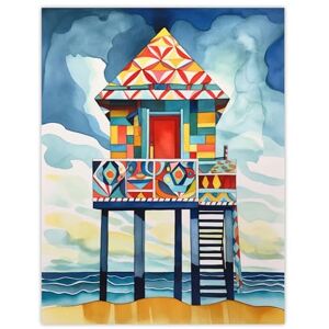 Wee Blue Coo Colourful Lifeguard Tower on Sandy Beach Shore Folk Art Watercolour Painting Coastal Landscape Large Wall Art Poster Print Thick Paper 18X24 Inch Wee Blue Coo Colourful Lifeguard Tower on Sandy Beach Shore Folk Art Watercolour Painting Coastal Landscape Large Wall Art Poster Print Thick Paper 18X24 Inch