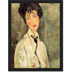 Wee Blue Coo Amedeo Modigliani Portrait Woman With A Black Tie Old Large Framed Art Print Poster Wall Decor 18x24 inch Wee Blue Coo Amedeo Modigliani Portrait Woman With A Black Tie Old Large Framed Art Print Poster Wall Decor 18x24 inch