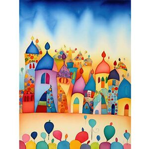 Artery8 Multicoloured Cityscape Celebration Day Folk Art Watercolour Painting Extra Large XL Wall Art Poster Print Artery8 Multicoloured Cityscape Celebration Day Folk Art Watercolour Painting Extra Large XL Wall Art Poster Print