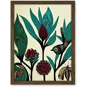 Wee Blue Coo Abstract Folk Art Leaves Flowers Birds Vintage Style Green Burgundy Cream Black Artwork Framed Wall Art Print 18X24 Inch Wee Blue Coo Abstract Folk Art Leaves Flowers Birds Vintage Style Green Burgundy Cream Black Artwork Framed Wall Art Print 18X24 Inch