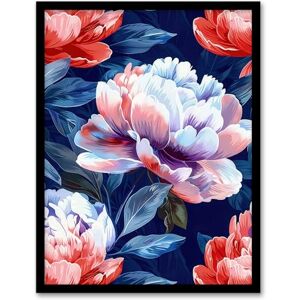 Artery8 Peony Flowers Pink Purple Blue Floral Pattern For Living Room Artwork Framed Wall Art Print A4 Artery8 Peony Flowers Pink Purple Blue Floral Pattern For Living Room Artwork Framed Wall Art Print A4