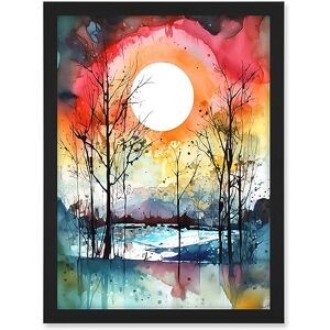 Artery8 Abstract Sunset Landscape Watercolour Painting Countryside Lake Autumn Trees Artwork Framed A3 Wall Art Print Artery8 Abstract Sunset Landscape Watercolour Painting Countryside Lake Autumn Trees Artwork Framed A3 Wall Art Print