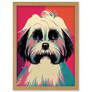 Wee Blue Coo Modern Cute Shih Tzu Dog Vibrant Bright Portrait in Pink Blue Orange Cream Artwork Framed Wall Art Print A4 Wee Blue Coo Modern Cute Shih Tzu Dog Vibrant Bright Portrait in Pink Blue Orange Cream Artwork Framed Wall Art Print A4