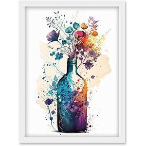 Artery8 Wildflower Spring Bouquet in Glass Wine Bottle Artwork Framed Wall Art Print A4 Artery8 Wildflower Spring Bouquet in Glass Wine Bottle Artwork Framed Wall Art Print A4