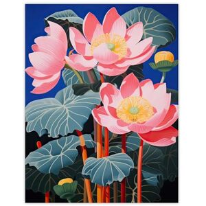 Artery8 Blooming Lotus Flowers Detailed Graphic Painting Pink Blue Green Stylised Aquatic Plant Extra Large XL Wall Art Poster Print Artery8 Blooming Lotus Flowers Detailed Graphic Painting Pink Blue Green Stylised Aquatic Plant Extra Large XL Wall Art Poster Print