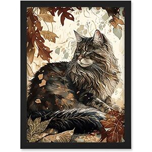 Artery8 - Maine Coon Cat in Autumn Leaves - A4 - Wall Art Artery8 - Maine Coon Cat in Autumn Leaves - A4 - Wall Art