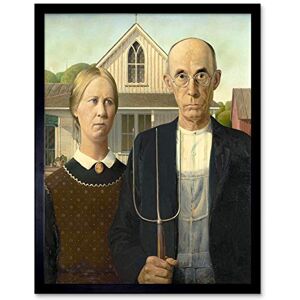 Fine Art Prints Grant Wood American Gothic Painting Art Print Framed Poster Wall Decor 12x16 inch Fine Art Prints Grant Wood American Gothic Painting Art Print Framed Poster Wall Decor 12x16 inch