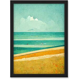 Doppelganger33 LTD Calm Sandy Beach Summer Scene In Ochre And Teal Minimalist Artwork Framed A3 Wall Art Print Doppelganger33 LTD Calm Sandy Beach Summer Scene In Ochre And Teal Minimalist Artwork Framed A3 Wall Art Print