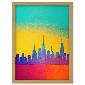 Wee Blue Coo Bright Colourful Abstract New York Skyline Cityscape Yellow Blue Coral Turquoise Artwork Framed Wall Art Print A4 Wee Blue Coo Bright Colourful Abstract New York Skyline Cityscape Yellow Blue Coral Turquoise Artwork Framed Wall Art Print A4