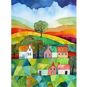 Artery8 Rural Landscape Rainbow Countryside Folk Art Watercolour Painting Large Wall Art Poster Print Thick Paper 18X24 Inch Artery8 Rural Landscape Rainbow Countryside Folk Art Watercolour Painting Large Wall Art Poster Print Thick Paper 18X24 Inch