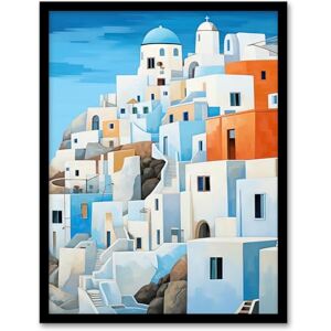 Artery8 Santorini Greece Watercolour Painting Whitewashed Buildings Of Greek Island In Aegean Sea Artwork Framed Wall Art Print 18X24 Inch Artery8 Santorini Greece Watercolour Painting Whitewashed Buildings Of Greek Island In Aegean Sea Artwork Framed Wall Art Print 18X24 Inch