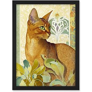 Artery8 Abyssinian Cat with Plants Art Nouveau Bright Modern Watercolour Illustration Artwork Framed A3 Wall Art Print Artery8 Abyssinian Cat with Plants Art Nouveau Bright Modern Watercolour Illustration Artwork Framed A3 Wall Art Print