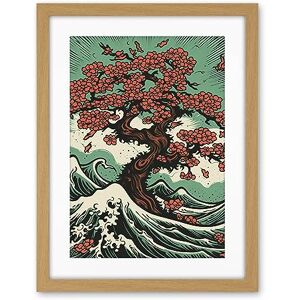 Artery8 Japanese Cherry Blossom Tree and Wavy Sea Rockabilly Americana 50s Artwork Framed Wall Art Print 18X24 Inch Artery8 Japanese Cherry Blossom Tree and Wavy Sea Rockabilly Americana 50s Artwork Framed Wall Art Print 18X24 Inch