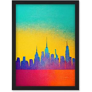 Wee Blue Coo Bright Colourful Abstract New York Skyline Cityscape Yellow Blue Coral Turquoise Artwork Framed Wall Art Print A4 Wee Blue Coo Bright Colourful Abstract New York Skyline Cityscape Yellow Blue Coral Turquoise Artwork Framed Wall Art Print A4