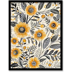 Artery8 Yellow Black Marigold Flowers Pattern Wildflowers Living Room Artwork Framed Wall Art Print A4 Artery8 Yellow Black Marigold Flowers Pattern Wildflowers Living Room Artwork Framed Wall Art Print A4