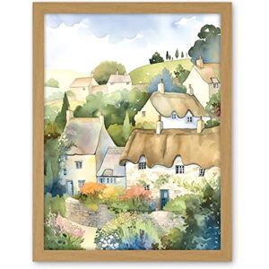Artery8 Thatched Roof Cottage House Village in Soft Pastel Colours Modern Watercolour Painting Artwork Framed Wall Art Print 18X24 Inch Artery8 Thatched Roof Cottage House Village in Soft Pastel Colours Modern Watercolour Painting Artwork Framed Wall Art Print 18X24 Inch
