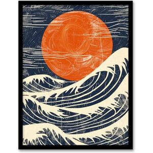 Artery8 Sun and Waves Japanese Style Orange Blue Seascape Living Room Bathroom Artwork Framed Wall Art Print A4 Artery8 Sun and Waves Japanese Style Orange Blue Seascape Living Room Bathroom Artwork Framed Wall Art Print A4