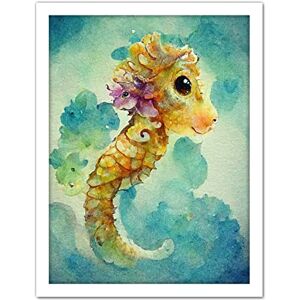 Doppelganger33 LTD Cute Baby Seahorse Kids Bedroom Watercolour Illustration Artwork Framed Wall Art Print 18X24 Inch Doppelganger33 LTD Cute Baby Seahorse Kids Bedroom Watercolour Illustration Artwork Framed Wall Art Print 18X24 Inch