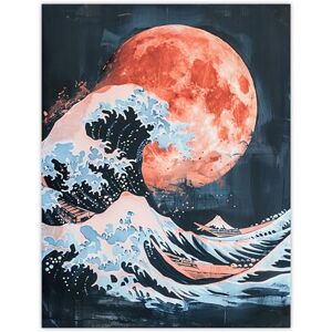 Artery8 Surreal Great Wave Blood Moon Sea Storm Painting Living Room Extra Large XL Wall Art Poster Print Artery8 Surreal Great Wave Blood Moon Sea Storm Painting Living Room Extra Large XL Wall Art Poster Print
