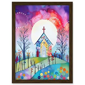 Artery8 Countryside Chapel In Full Moon Spring Night Folk Art Watercolour Painting Artwork Framed A3 Wall Art Print Artery8 Countryside Chapel In Full Moon Spring Night Folk Art Watercolour Painting Artwork Framed A3 Wall Art Print