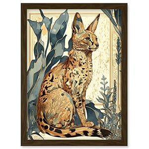 Artery8 - Serval Cat with Teal Plants Watercolour Portrait Artery8 - Serval Cat with Teal Plants Watercolour Portrait
