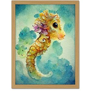 Doppelganger33 LTD Cute Baby Seahorse Kids Bedroom Watercolour Illustration Artwork Framed Wall Art Print 18X24 Inch Doppelganger33 LTD Cute Baby Seahorse Kids Bedroom Watercolour Illustration Artwork Framed Wall Art Print 18X24 Inch