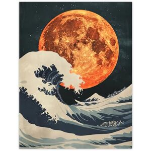 Artery8 Orange Moon Over Japanese Ocean Waves Artwork Living Room Bathroom Extra Large XL Wall Art Poster Print Artery8 Orange Moon Over Japanese Ocean Waves Artwork Living Room Bathroom Extra Large XL Wall Art Poster Print