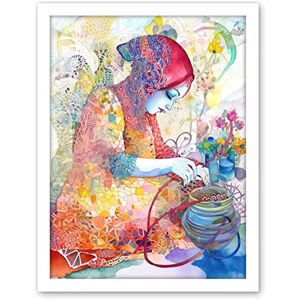 Artery8 Woman Planting Flowers Lace Pattern Folk Art Watercolour Painting Artwork Framed Wall Art Print 18X24 Inch Artery8 Woman Planting Flowers Lace Pattern Folk Art Watercolour Painting Artwork Framed Wall Art Print 18X24 Inch