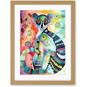 Artery8 Striped Ring-Tailed Lemur Multicoloured Folk Art Watercolour Painting Artwork Framed Wall Art Print 18X24 Inch Artery8 Striped Ring-Tailed Lemur Multicoloured Folk Art Watercolour Painting Artwork Framed Wall Art Print 18X24 Inch