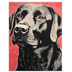 Artery8 Black Lab Labrador Dog Portrait On Coral Backdrop Lino Risograph Riso Extra Large XL Wall Art Poster Print Artery8 Black Lab Labrador Dog Portrait On Coral Backdrop Lino Risograph Riso Extra Large XL Wall Art Poster Print
