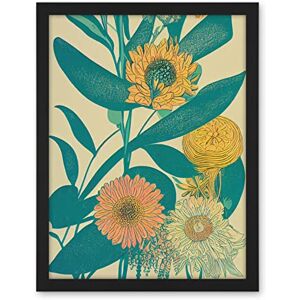 Wee Blue Coo Marigold Daisy Flowers Turquoise Leaves Bright Colourful Abstract Artwork Framed Wall Art Print 18X24 Inch Wee Blue Coo Marigold Daisy Flowers Turquoise Leaves Bright Colourful Abstract Artwork Framed Wall Art Print 18X24 Inch