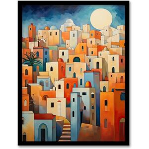 Artery8 Abstract Morocco Cityscape in Orange and Blue Artwork Framed Wall Art Print 18X24 Inch Artery8 Abstract Morocco Cityscape in Orange and Blue Artwork Framed Wall Art Print 18X24 Inch