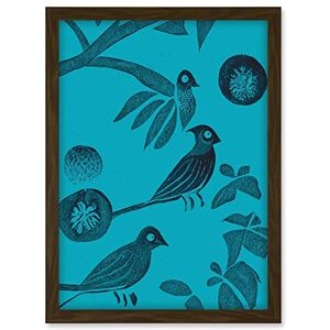 Doppelganger33 LTD Linocut Vintage Blue Birds Jungle Pattern Illustration Teal Artwork Framed A3 Wall Art Print Doppelganger33 LTD Linocut Vintage Blue Birds Jungle Pattern Illustration Teal Artwork Framed A3 Wall Art Print