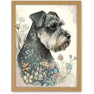 Artery8 Grey Schnauzer Dog and Spring Flowers Boho Portrait Watercolour Illustration Artwork Framed Wall Art Print 18X24 Inch Artery8 Grey Schnauzer Dog and Spring Flowers Boho Portrait Watercolour Illustration Artwork Framed Wall Art Print 18X24 Inch