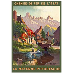 Wee Blue Coo Travel Tourism Mayenne France Stream Bridge Boat Village Wall Art Print Wee Blue Coo Travel Tourism Mayenne France Stream Bridge Boat Village Wall Art Print