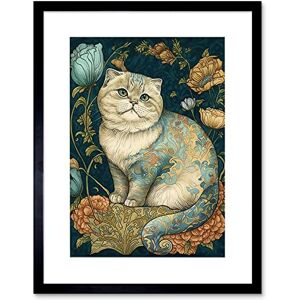 Artery8 William Morris Inspired Cute Cat with Floral Pattern Fur and Flowers Colourful Modern Illustration Artwork Framed Wall Art Print 9X7 Inch Artery8 William Morris Inspired Cute Cat with Floral Pattern Fur and Flowers Colourful Modern Illustration Artwork Framed Wall Art Print 9X7 Inch