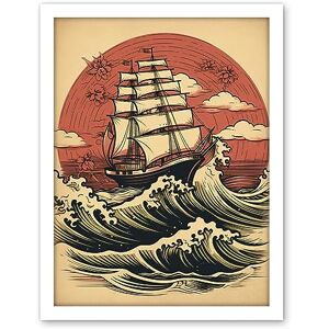 Artery8 Ship Sailing in Rough Sea Waves Retro Rockabilly Americana 50s Artwork Framed Wall Art Print 18X24 Inch Artery8 Ship Sailing in Rough Sea Waves Retro Rockabilly Americana 50s Artwork Framed Wall Art Print 18X24 Inch