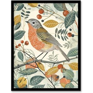 Artery8 Robin Bird Garden Shrub Leaves Bright Painting Living Room Artwork Framed Wall Art Print A4 Artery8 Robin Bird Garden Shrub Leaves Bright Painting Living Room Artwork Framed Wall Art Print A4