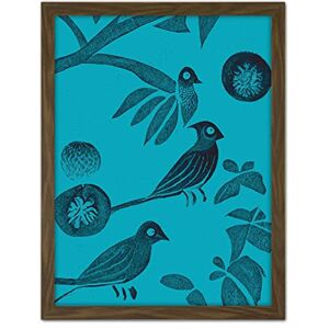 Doppelganger33 LTD Linocut Vintage Blue Birds Jungle Pattern Illustration Teal Artwork Framed Wall Art Print 18X24 Inch Doppelganger33 LTD Linocut Vintage Blue Birds Jungle Pattern Illustration Teal Artwork Framed Wall Art Print 18X24 Inch