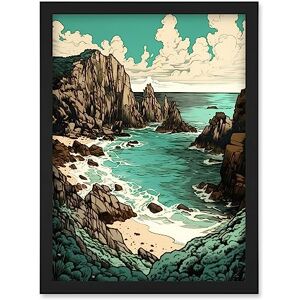 Artery8 Porthcurno Granite Cliff Beach Coastal Landscape Artwork Framed Wall Art Print A4 Artery8 Porthcurno Granite Cliff Beach Coastal Landscape Artwork Framed Wall Art Print A4