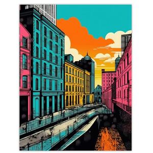 Wee Blue Coo Cityscape Canal Waterfront Sunrise Artwork Turquoise Orange Pink Daybreak in the City Large Wall Art Poster Print Thick Paper 18X24 Inch Wee Blue Coo Cityscape Canal Waterfront Sunrise Artwork Turquoise Orange Pink Daybreak in the City Large Wall Art Poster Print Thick Paper 18X24 Inch