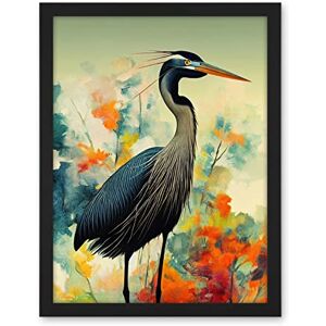 Wee Blue Coo Heron Bird in Abstract Flower Field Colourful Teal Orange Navy Illustration Artwork Framed Wall Art Print 18X24 Inch Wee Blue Coo Heron Bird in Abstract Flower Field Colourful Teal Orange Navy Illustration Artwork Framed Wall Art Print 18X24 Inch